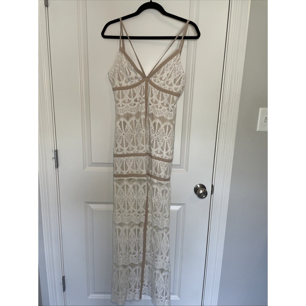 Ecru Lab Ivory  Lace Dress Sheer Skirt Bohemian Wedding Music Festival Size SM